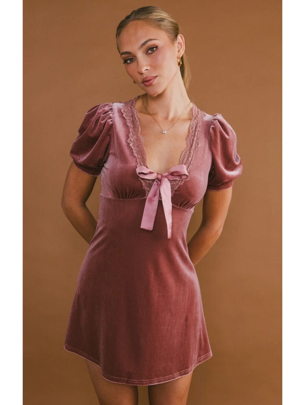 Bohme Roxanna Mauve Velvet Mini Dress Size Medium